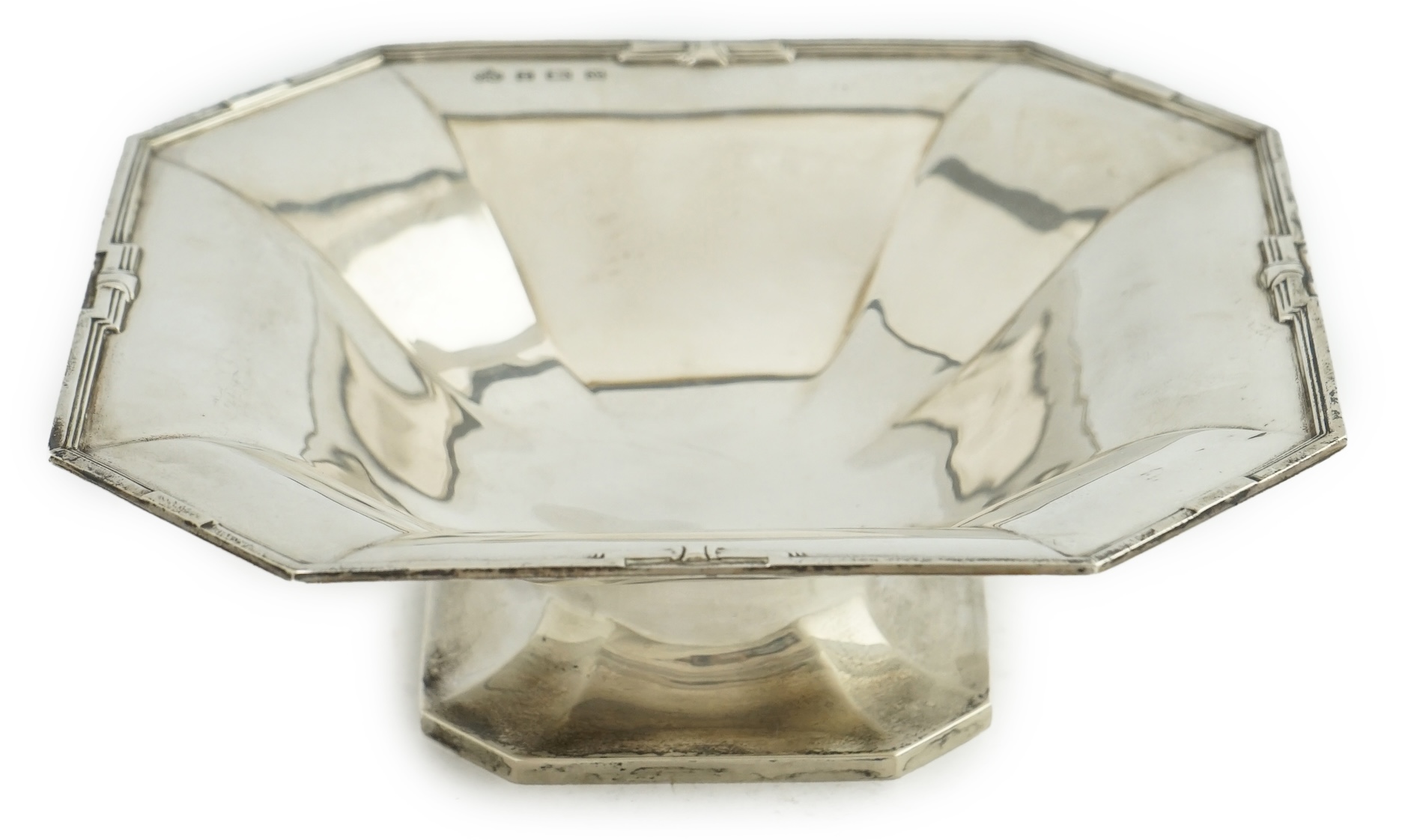 A George V Art Deco silver pedestal fruit bowl, by Elkington & Co